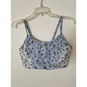 Sage Collective Womens Sports Bralette Pullover Blue White Floral Print Size M